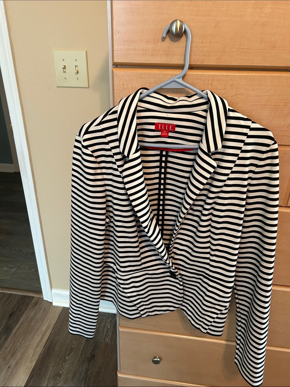 Elle Black and White Striped Knit Blazer